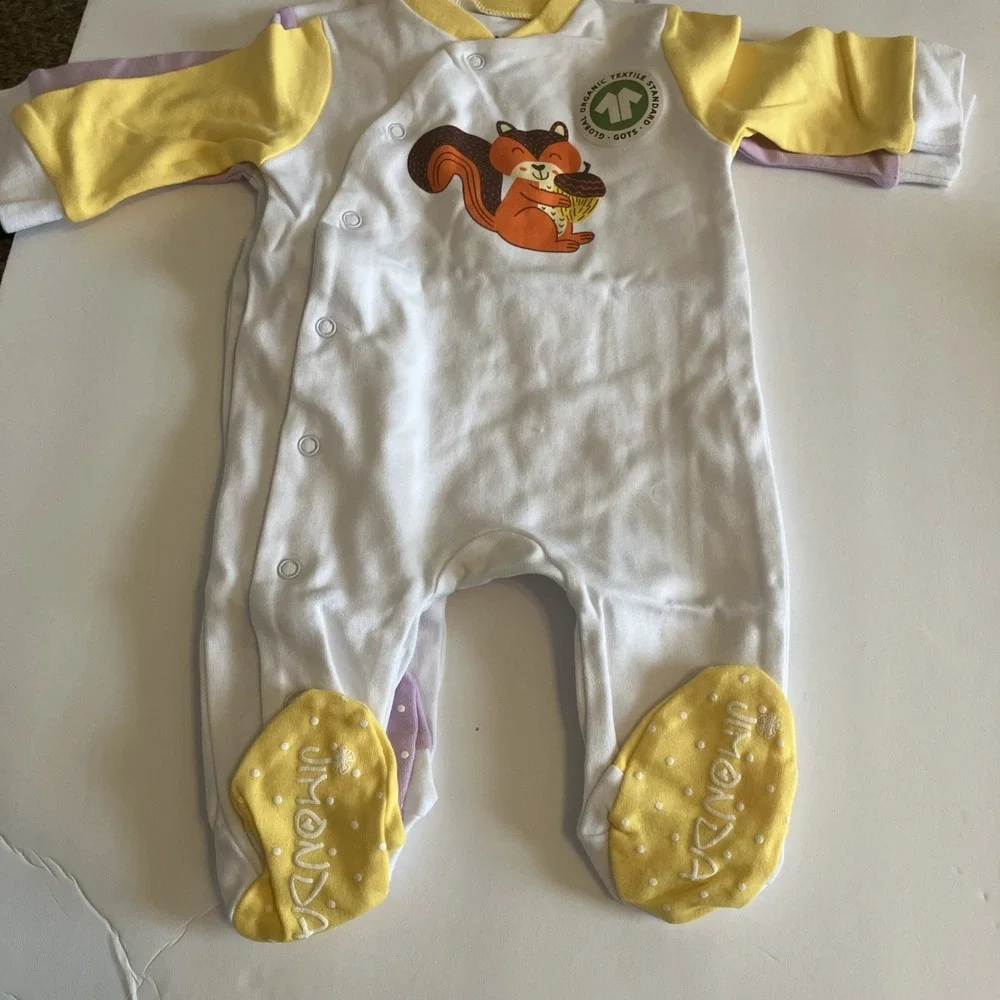 Jimonda Footie Sleepers Infant NB Yellow Lavender NEW 2pk Bear Squirrel Woodland